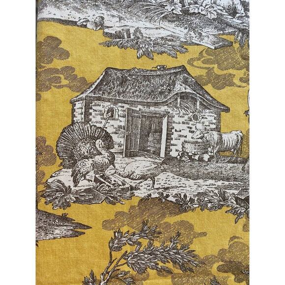 Williams Sonoma Gold Toile Tablecloth 100% Cotton Pastoral Scene Italy 68”x 108” - Picture 5 of 5